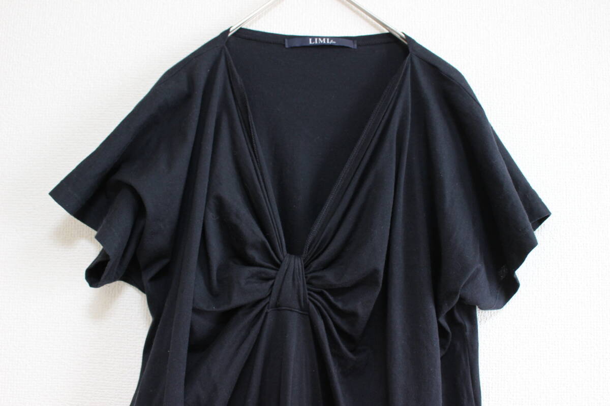 E646*.. packet free shipping *LIMI Feu Limi feu ribbon tunic cut and sewn One-piece black black lady's S Yohji Yamamoto 