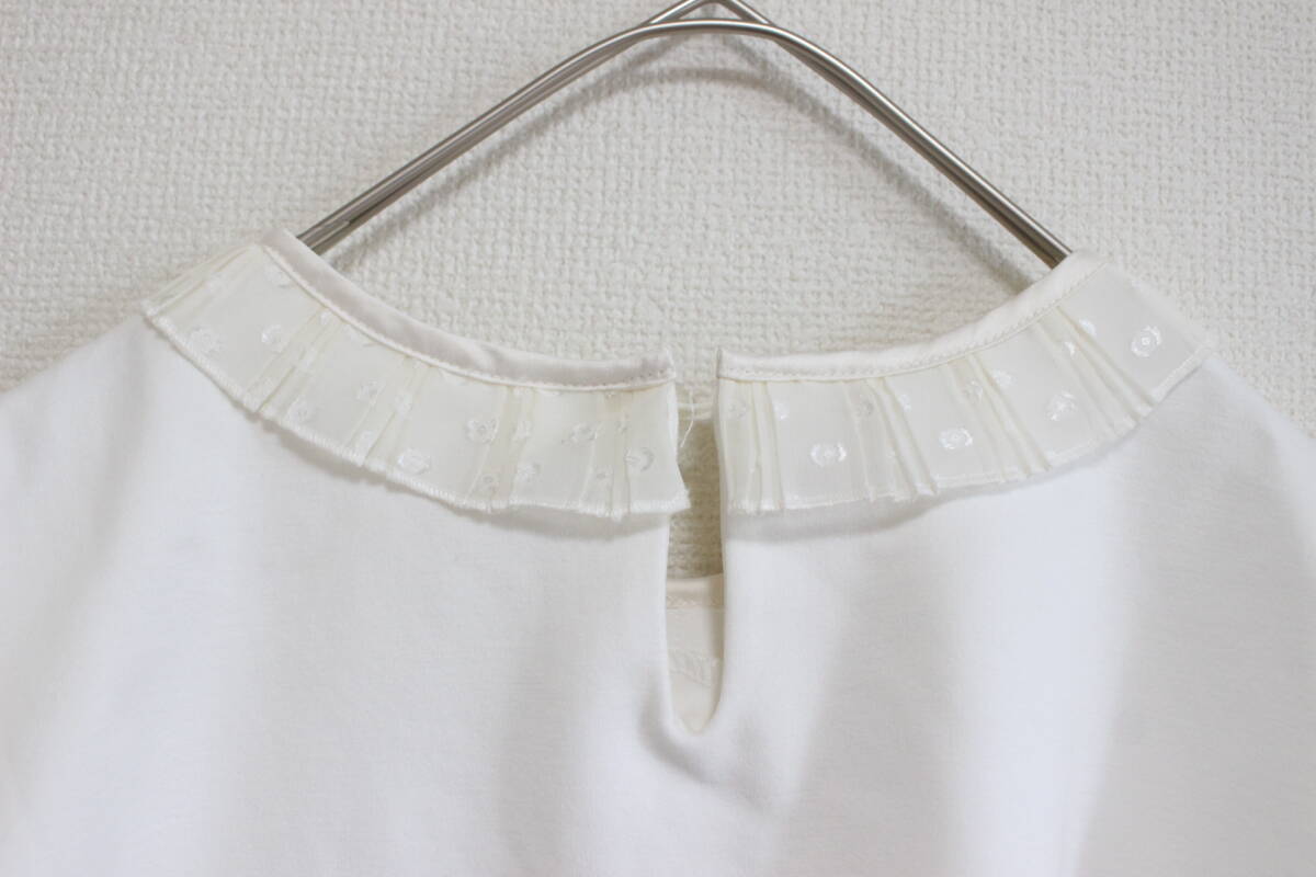 E710 JILLSTUART Jill Stuart Hsu key unusual material cut and sewn dot chiffon frill ribbon pull over white white FR size 