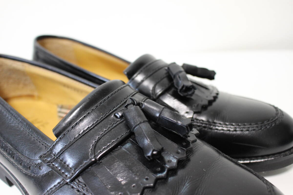 E739 прекрасный товар Burberry*s Burberry кисточка бахрома Loafer обувь бизнес обувь джентльмен обувь чёрный черный 25cm 25EEE в клетку 