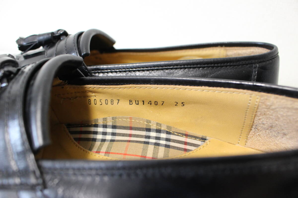 E739 прекрасный товар Burberry*s Burberry кисточка бахрома Loafer обувь бизнес обувь джентльмен обувь чёрный черный 25cm 25EEE в клетку 