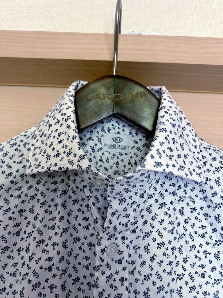 【試着程度】BEAMS/ビームス ピュアコットン ボタニカル カッタウェイカラードレスシャツSの画像1