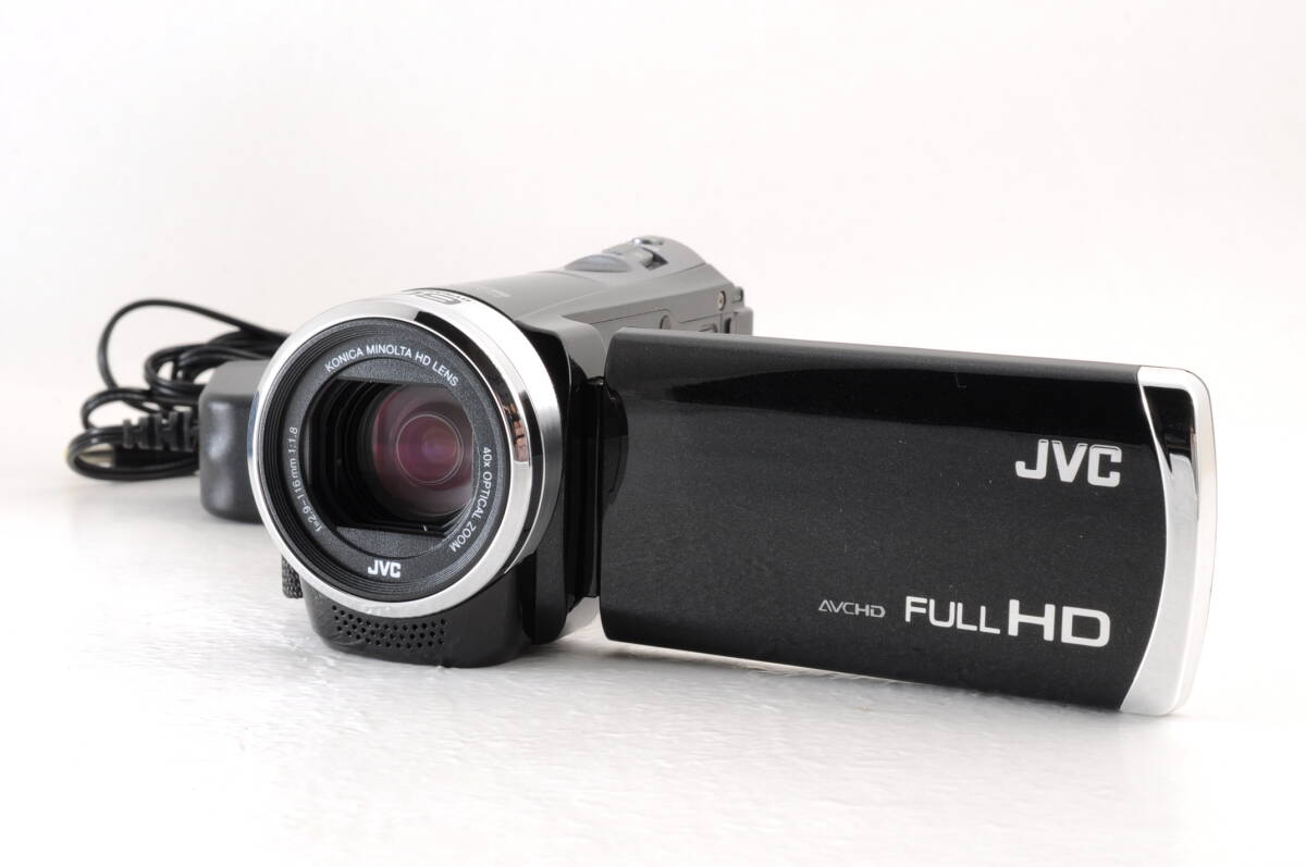 動作品 JVC Everio エブリオ GZ-E320-B FULL HD 黒 ブラック ビクター デジタルビデオカメラ 充電ケーブル付 管GG3029_画像1