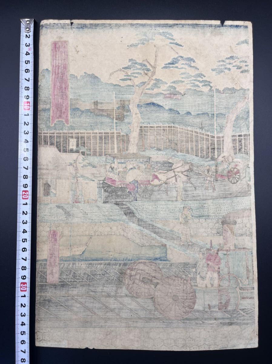 [ подлинный произведение ].. машина! подлинный товар картина в жанре укиё гравюра на дереве . река широкий -слойный [.. машина через line все map ] Meiji период пейзажи известных мест большой размер .. сохранение хороший 