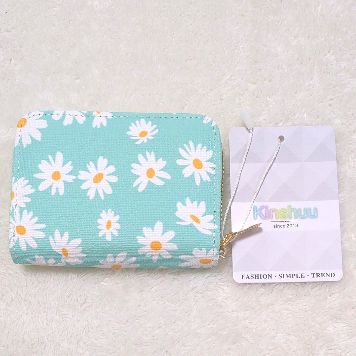 【新品・未使用】ミニウォレット　カード入れ　コンパクト　ファスナー　花柄　ブルー　ペパーミントグリーン