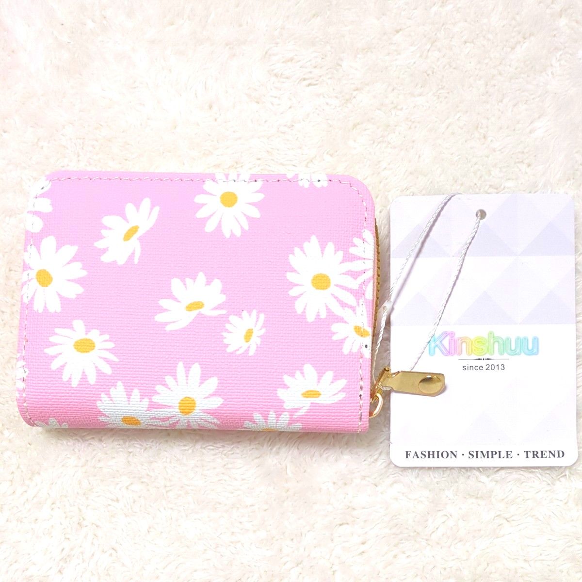 【新品・未使用】ミニウォレット　カード入れ　コンパクト　ファスナー　花柄　ピンク　