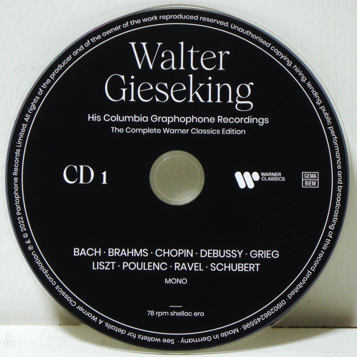 見本盤! 独盤 ギーゼキング ワーナークラシックス 録音全集 48CD WALTER GIESEKING THE COMPLETE WARNER CLASSICS EDITION MADE IN GERMANYの画像3
