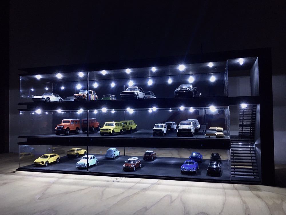 カーディーラー3階 ブラックモデル ジオラマ模型 ミニカー鑑賞 LED 1/64,1/43