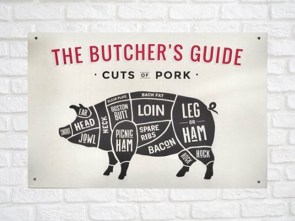 ブリキ看板 Butcher's guide 178 Pork 豚 メタルプレート カフェ キッチン アメリカン雑貨 インテリア雑貨 サインボード レトロ ビンテージの画像1