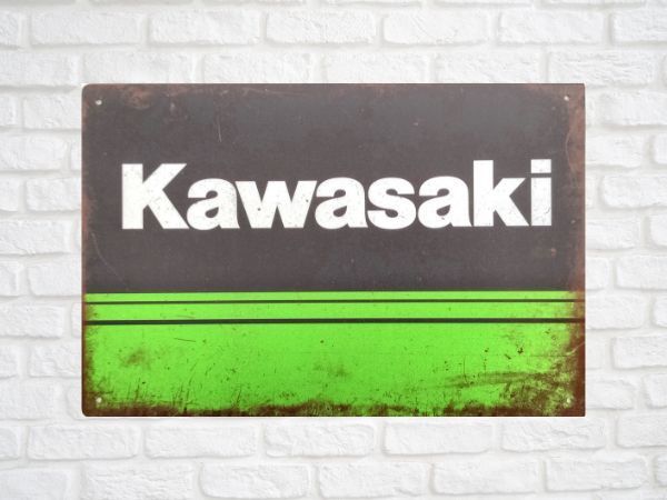 ブリキ看板 Kawasaki カワサキ 172 メタルプレート インテリア ガレージ アメリカン雑貨 レトロ風 ビンテージ風 おしゃれ 新品