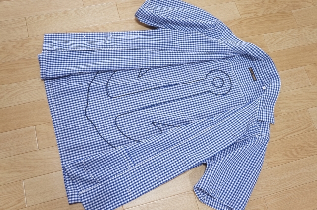 A886　良品　H.R.MARKET BLUE BLUE ブルーブルー　イカリ刺繍 両ポケ ギンガムチェックオープンシャツ　2　日本製　クリックポスト_画像5