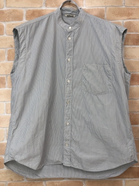 AURALEE オーラリー WASHED FINX TWILL STRIPE SLEEVELESS SHIRTS 水色 0 111387910＃2_画像1