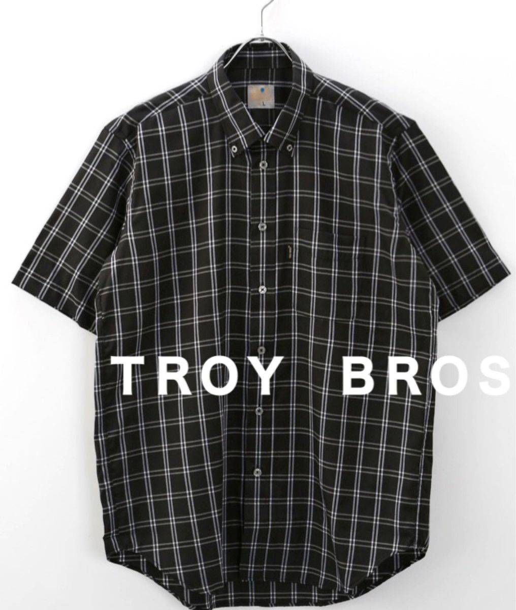 TROY BROS  トロイブロス　カジュアル半袖ボタンシャツ　メンズ　Lサイズ　ダークグレー　オシャレ　ブランド　送料込み