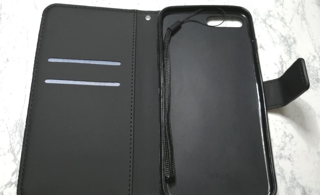 iPhone7Plus/8Plus 手帳型 ケース 浮き彫り調 アラベスク 黒色_画像5