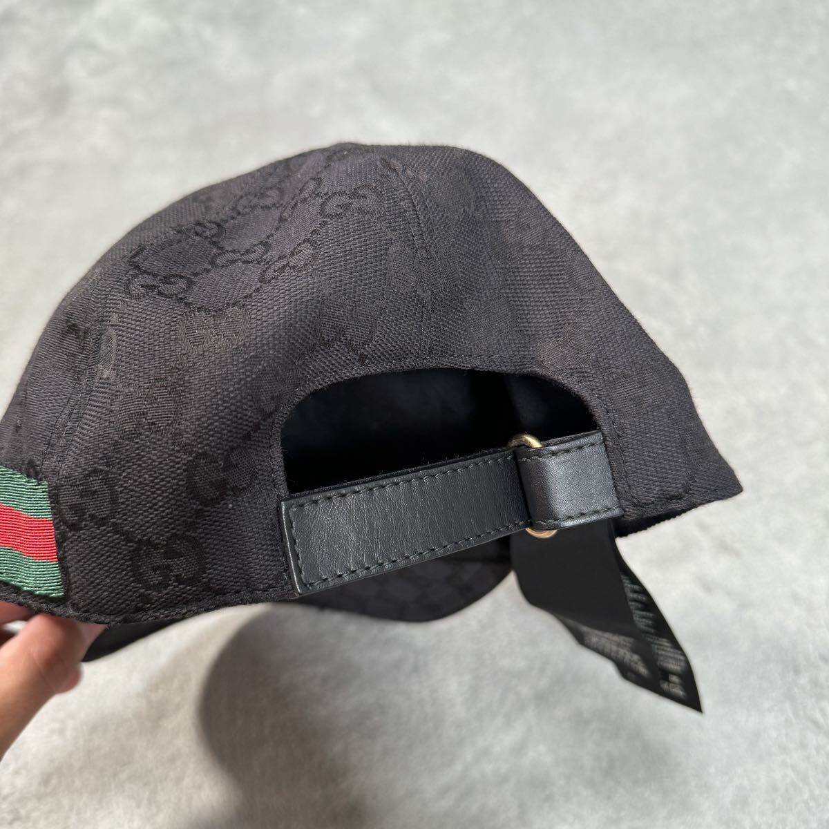 1 jpy ultimate beautiful goods GUCCI Gucci cap Sherry line Baseball cap GG pattern GG canvas black hat L size 7857