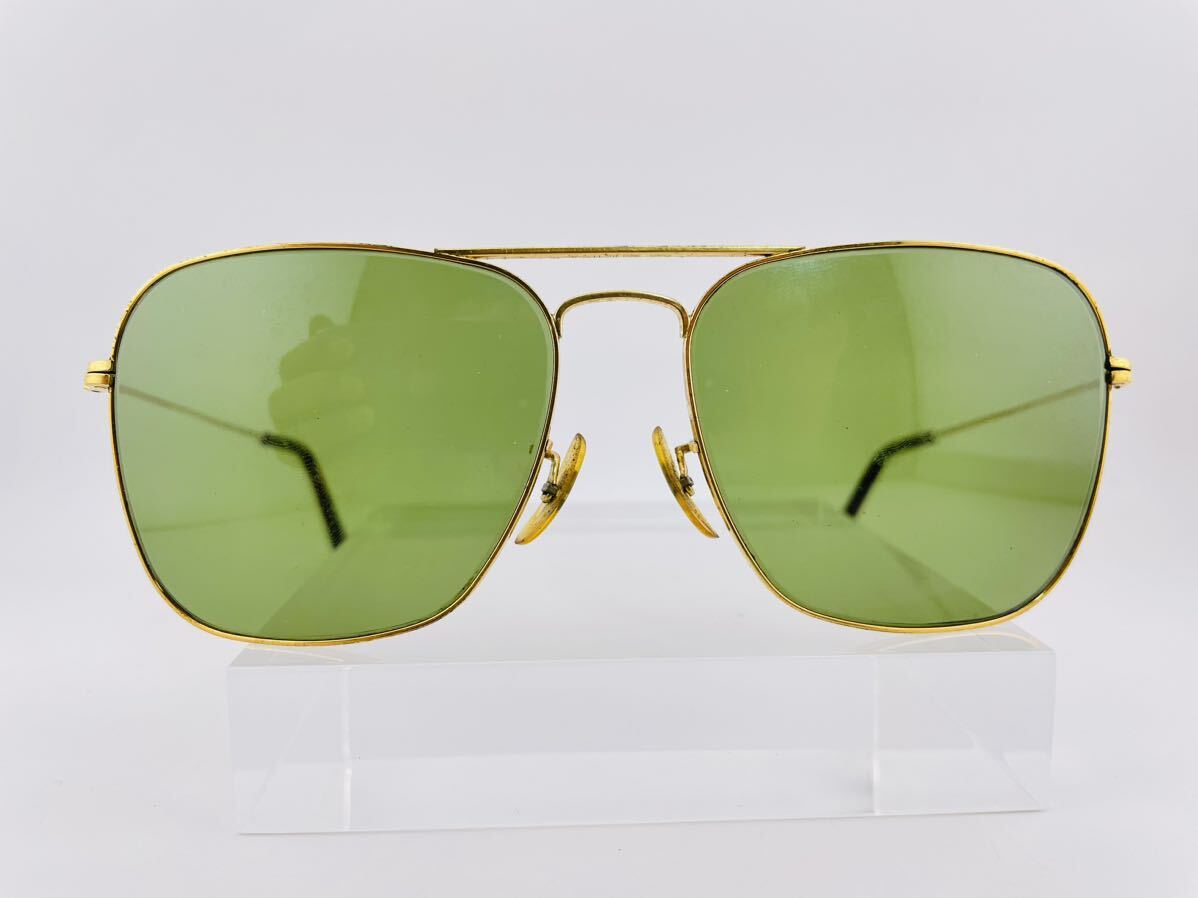 QA46 レイバン CARAVAN 70s RB-3 グリーン　ボシュロム製　ビンテージ　サングラス　B&LRayBan USA ゴールド　メガネ _画像2