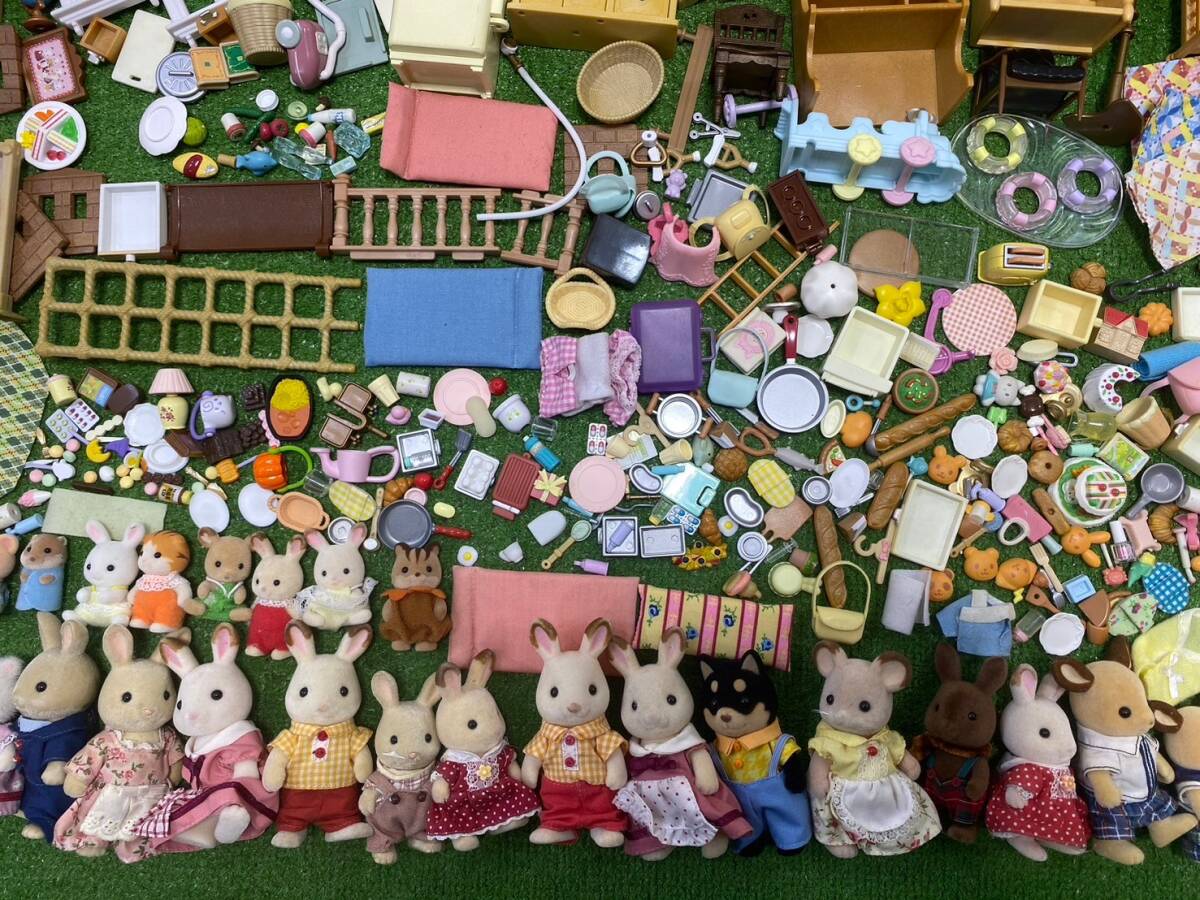 *16-160 Junk Sylvanian Families много совместно ......... впервые .. синий крыша первый период зеленый мебель кукла мелкие вещи Epo k