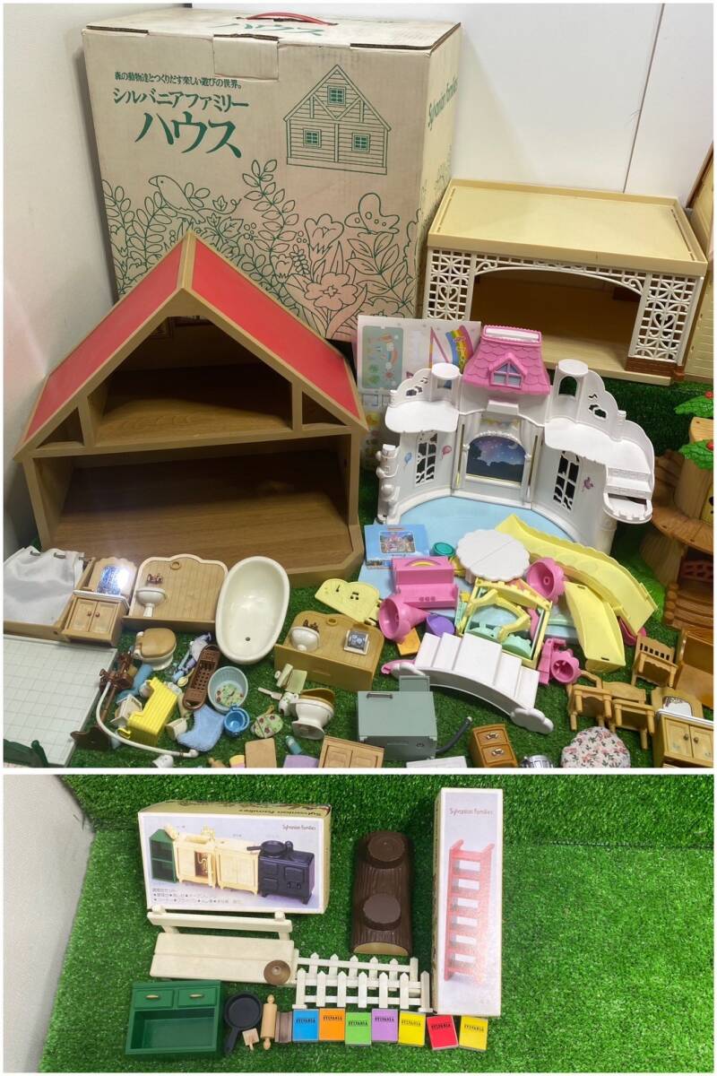 *16-160 Junk Sylvanian Families много совместно ......... впервые .. синий крыша первый период зеленый мебель кукла мелкие вещи Epo k