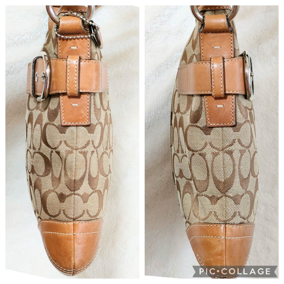 コーチ　COACH　ショルダーバッグ　ワンショルダーバッグ　キャンバス　キャメル レザー バッグ ブランド ハンドバッグ 茶色