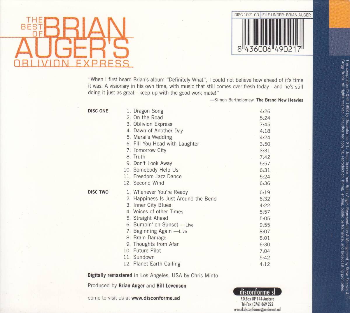 輸 The Best Of Brian Auger's Oblivion Express 2CD リマスター盤◆規格番号■DISC1021CD◆送料無料■即決●交渉有_画像2