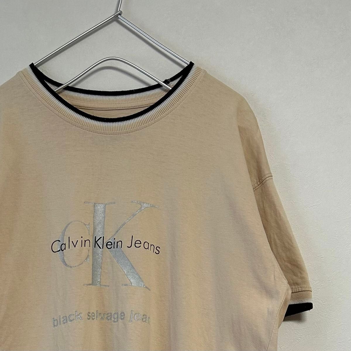 古着 90s calvin klein jeans リンガーＴシャツ ベージュ