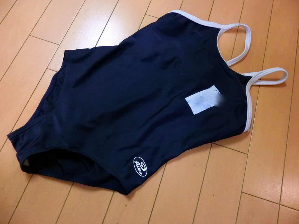 55#PIKO pico # white piping training swimsuit 160 size chronicle name navy blue color height 155~165cm