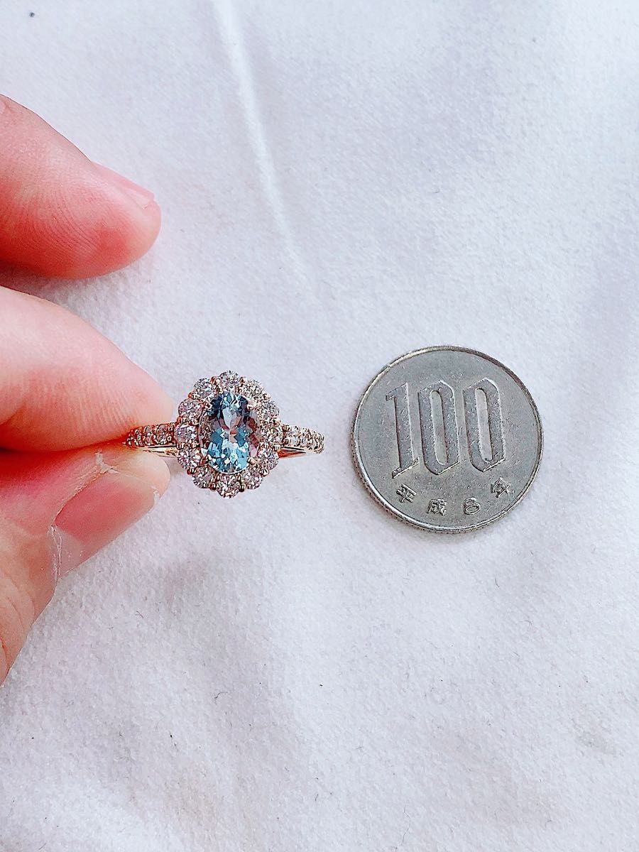 ★1.06ct★アクアマリン0.95ctダイヤモンドK18PGリング指輪
