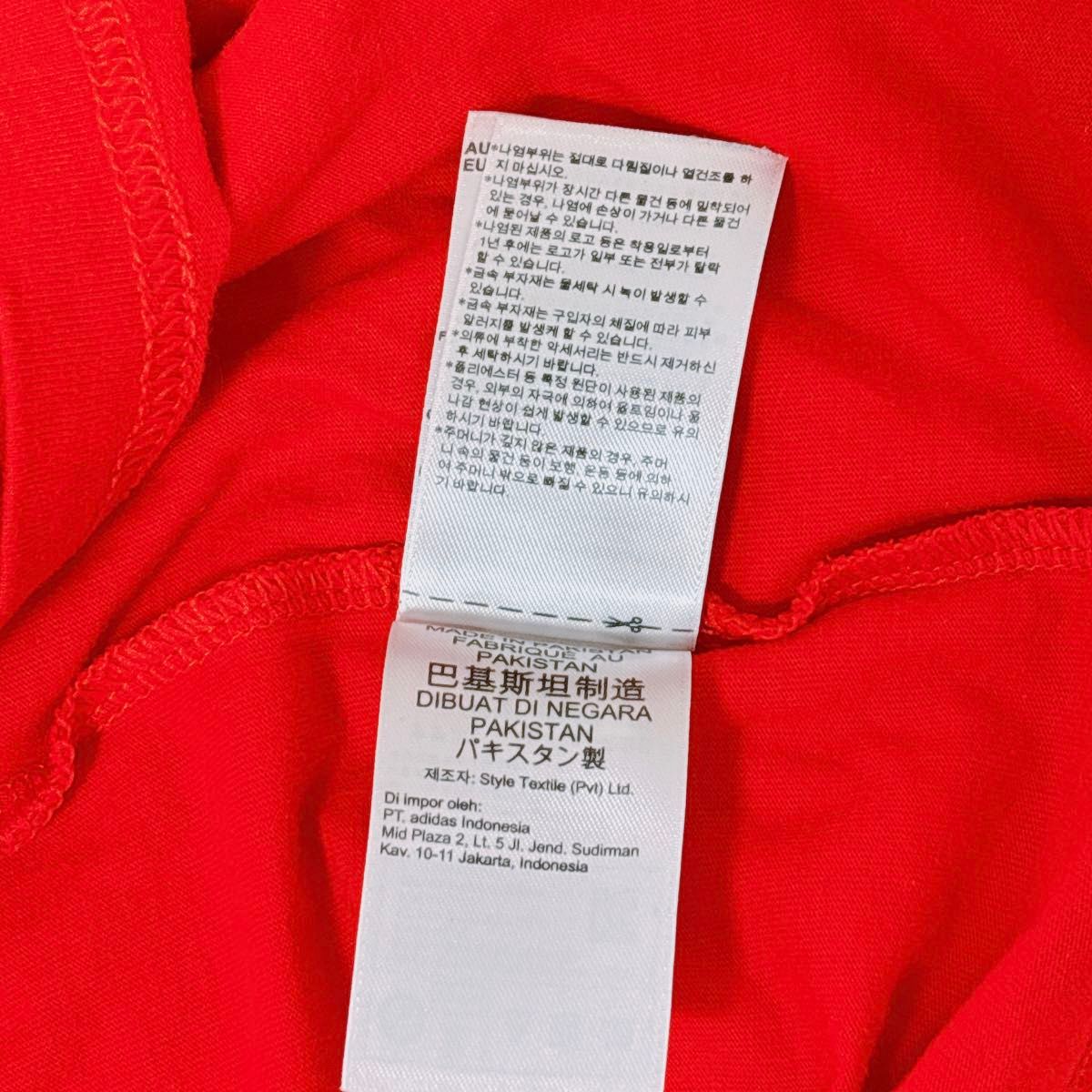 【adidas】Tシャツ　赤　トレフォイル  ビックロゴ   半袖　トップス　メンズSサイズ　 プリント