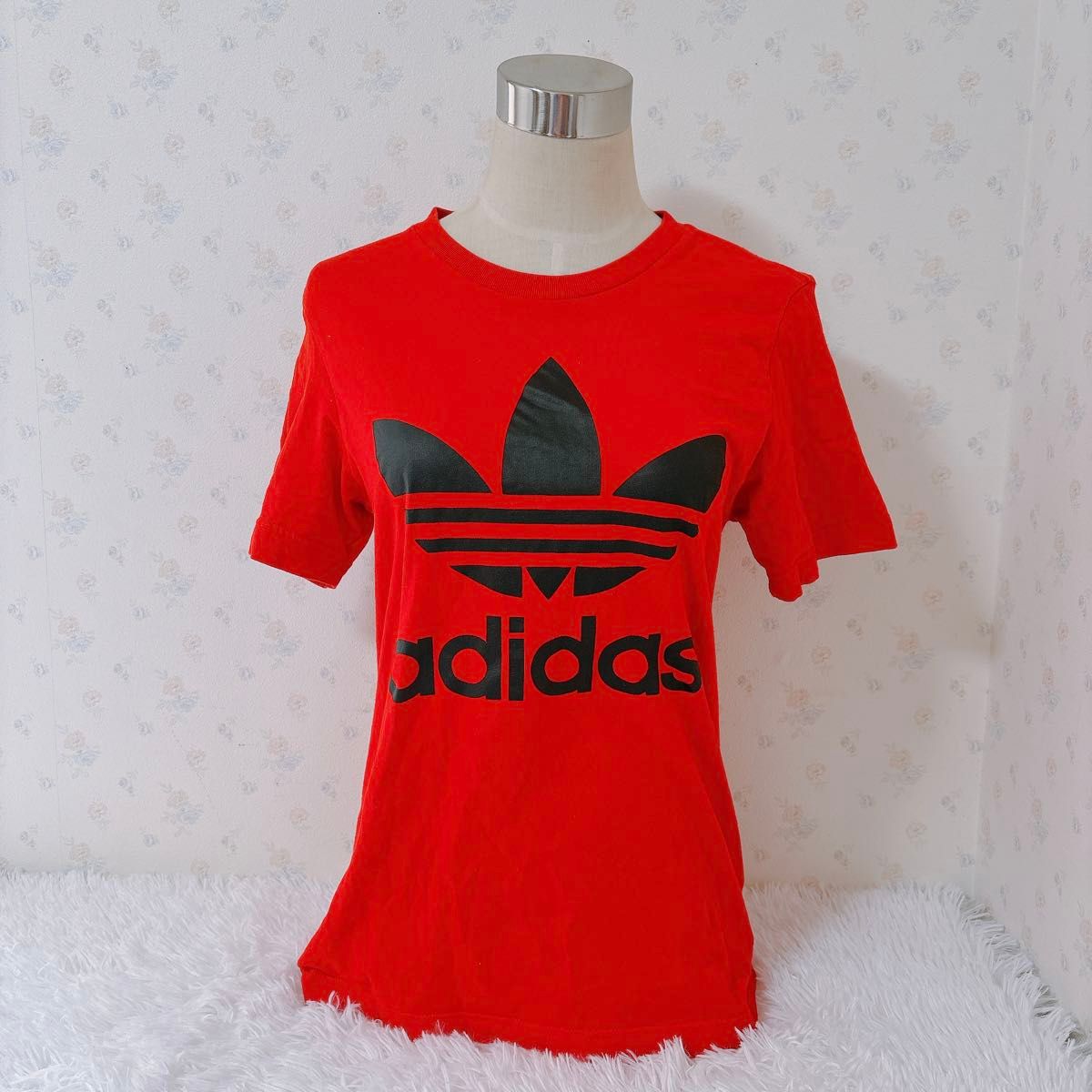 【adidas】Tシャツ　赤　トレフォイル  ビックロゴ   半袖　トップス　メンズSサイズ　 プリント