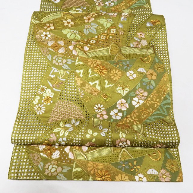 * kimono north .*. head embroidery swatou China embroidery threads volume writing flower pattern three through .. used silk double-woven obi T669-8
