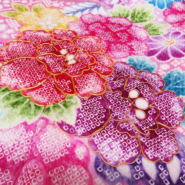 振袖 着物 中古 リサイクル 正絹 金駒刺繍 花模様 鹿の子模様 桃色 多色 身丈162.5cm 裄69cm M きもの北條 A1019-6_画像7