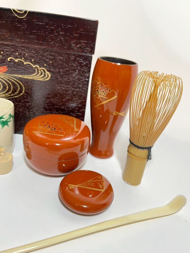  tea ceremony tea utensils profit . tea box .. Kyoyaki overglaze enamels bamboo .. flower . lacqering tea box 7 point set tea ceremony tea cup tea . tea caddy persimmon . tea .