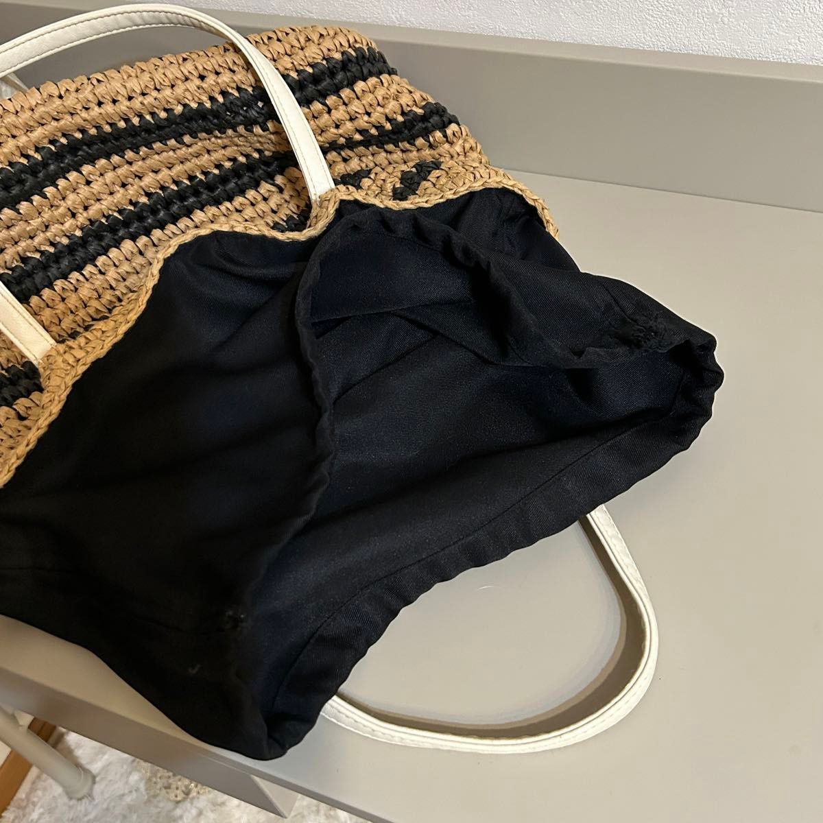 かごバッグ バッグ ハンドバッグ トートバッグ トート　ボーダー ベージュ　夏　鞄　レディース　描き編み　 レザー　レジャー