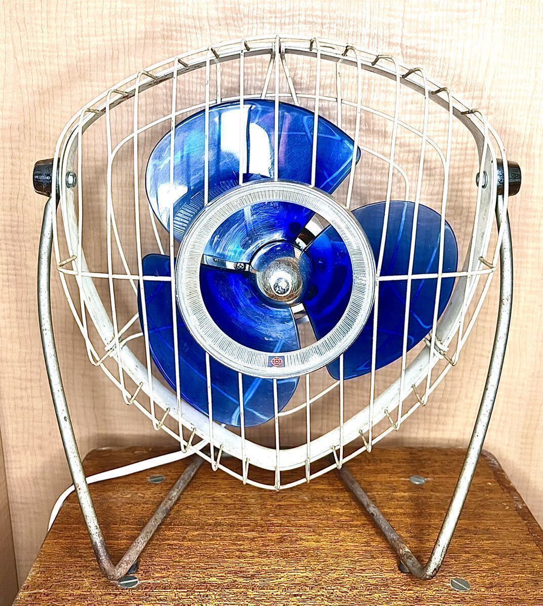  rare Showa Retro Hitachi desk electric fan transparent blue 20cm D-496 inspection service completed operation goods desk fan lovely antique consumer electronics that time thing 