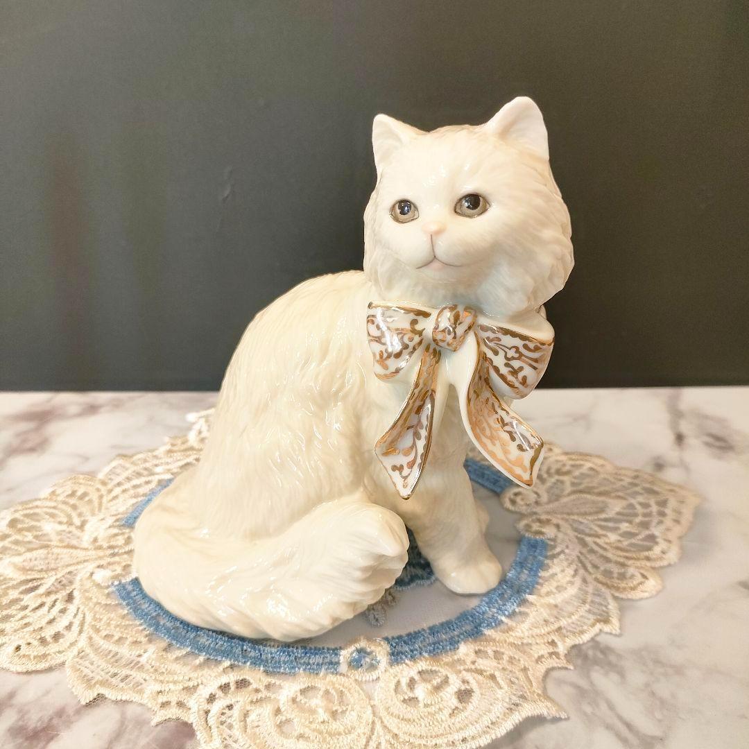 レノックスLENOX 大きなサイズ ペルシャ猫 レノックス ジュエリー 陶器置物 キャット 24K ポーセリンアート フィギュリン アンティーク美品_画像9