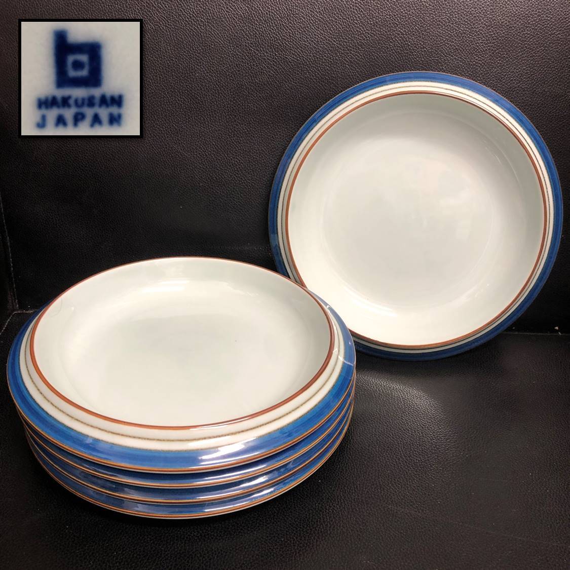 《食器》 陶磁器「白山陶器：HAKUSAN JAPAN 深さのある中皿×5枚」 高さ：約3.5cm・円直径：約21.8cm プレート 5点_画像1