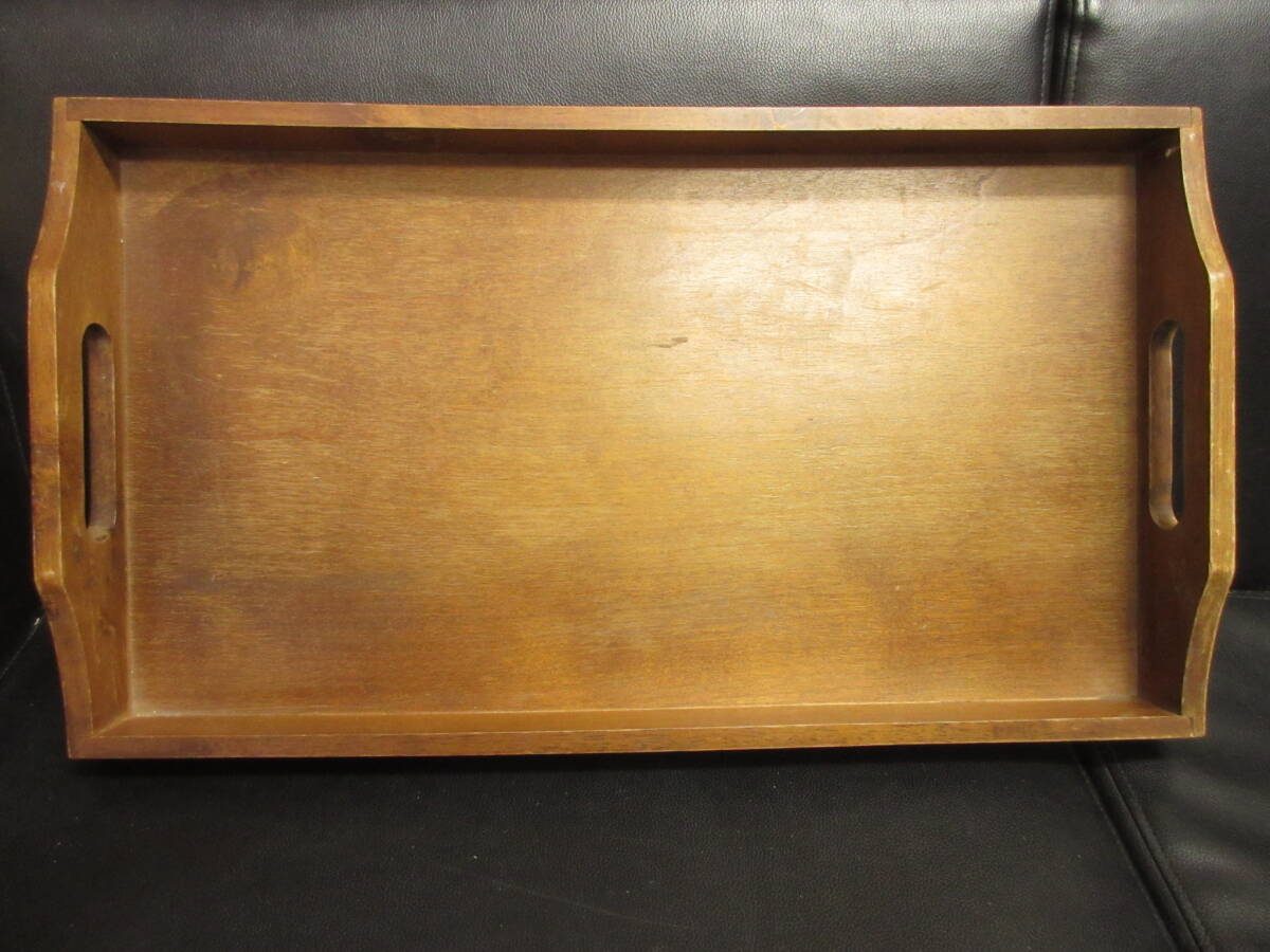 《食器系》お盆 「大サイズ 古い木製トレー 取っ手付き 長方形」 縦横幅：約31cm×55cm インテリア・小物_画像2