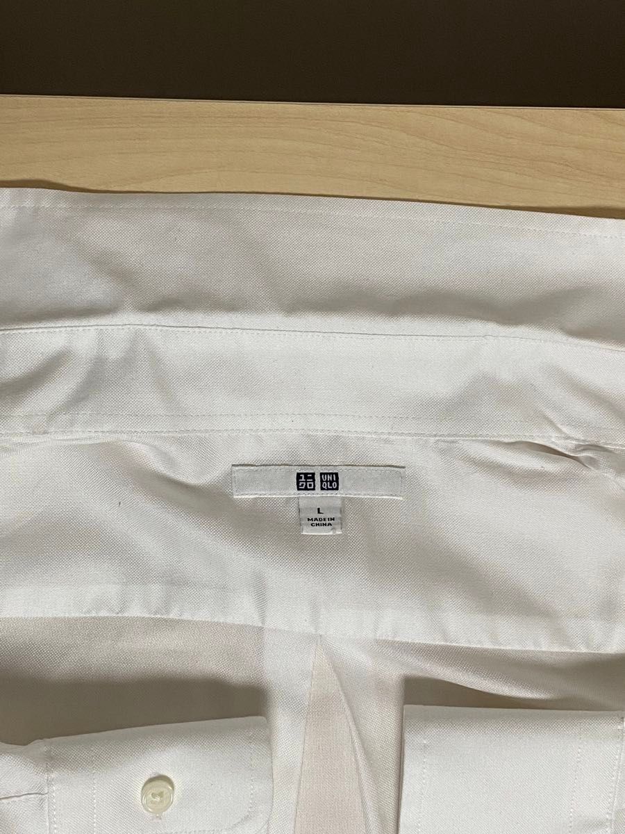 【美品】UNIQLO  ファインクロスオックスフォードシャツ（ボタンダウンカラー・長袖）ホワイト　Lサイズ