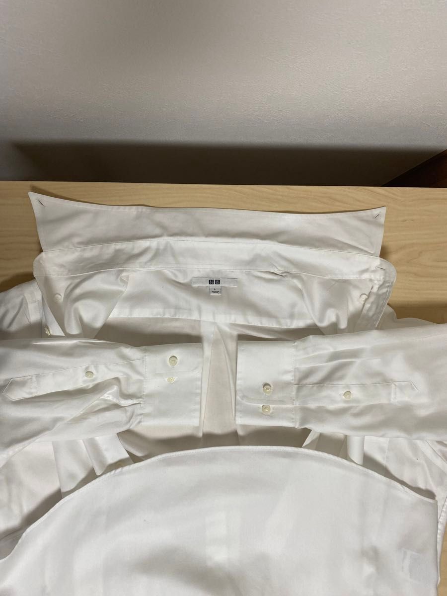 【美品】UNIQLO  ファインクロスオックスフォードシャツ（ボタンダウンカラー・長袖）ホワイト　Lサイズ