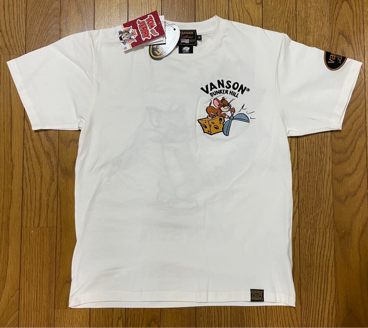 VANSON(バンソン)トムとジェリー 刺繍プリント Tシャツ TJV-2219 新品未使用　サイズM オフホワイト
