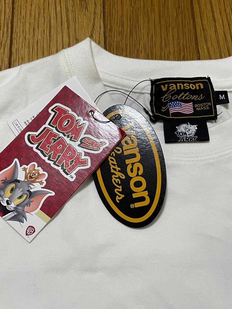 VANSON(バンソン)トムとジェリー 刺繍プリント Tシャツ TJV-2219 新品未使用　サイズM オフホワイト