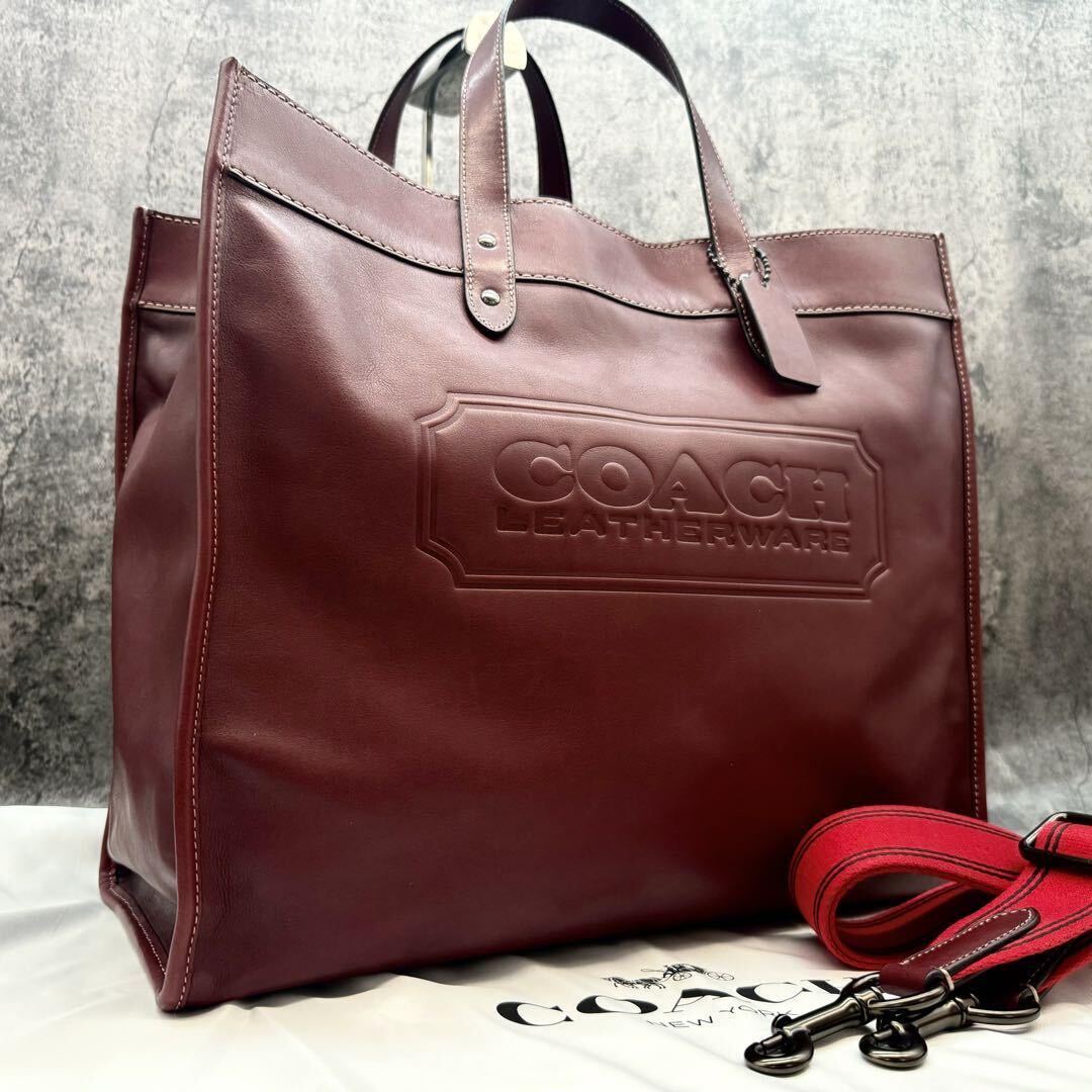 ■現行 極美品■COACH コーチ フィールドトート 40 トートバッグ 2way ビジネス メンズ 斜め掛け 大容量 デカロゴ グラブタン レザー 革_画像1