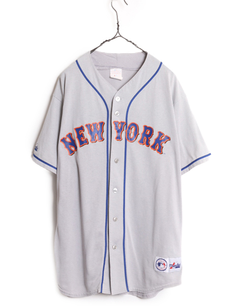 USA製 MLB オフィシャル Majestic メッツ ベースボール シャツ メンズ L 古着 ユニフォーム ゲームシャツ メジャーリーグ 半袖シャツ 野球_画像1