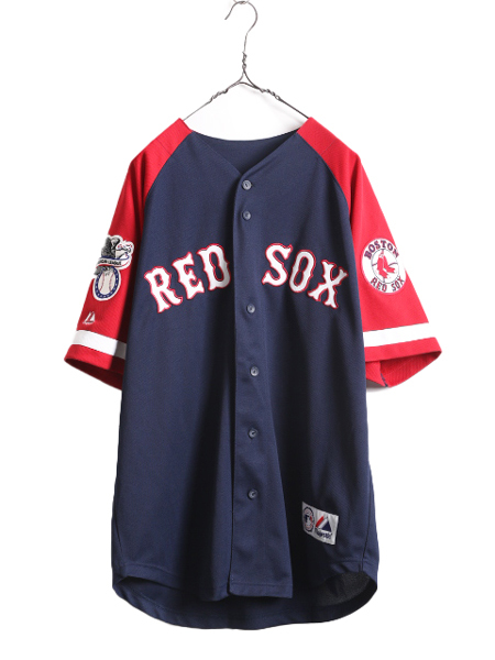 MLB オフィシャル Majestic レッドソックス ベースボール シャツ メンズ M / ユニフォーム ゲームシャツ メジャーリーグ 半袖シャツ 重ね着