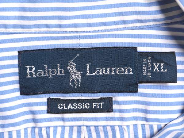 90s ラルフローレン ストライプ ボタンダウン 半袖 シャツ メンズ XL 90年代 オールド ポロ 半袖シャツ コットン ワンポイント ワイシャツ_画像4