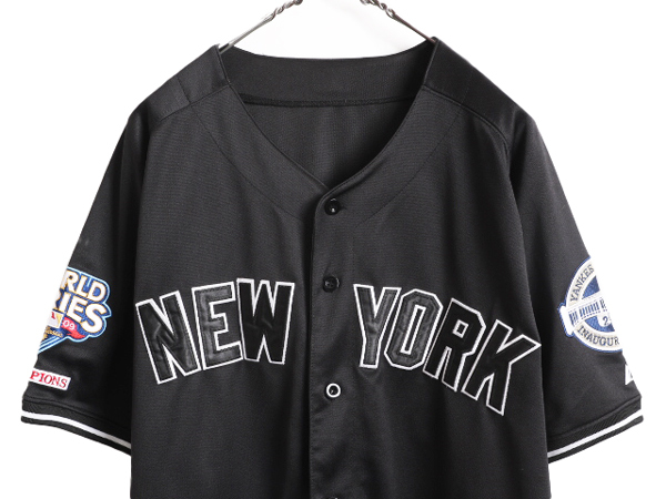 MLB オフィシャル Majestic ヤンキース ベースボール シャツ メンズ XL 程/ 古着 ゲームシャツ ユニフォーム メジャーリーグ 半袖シャツ 黒_画像2