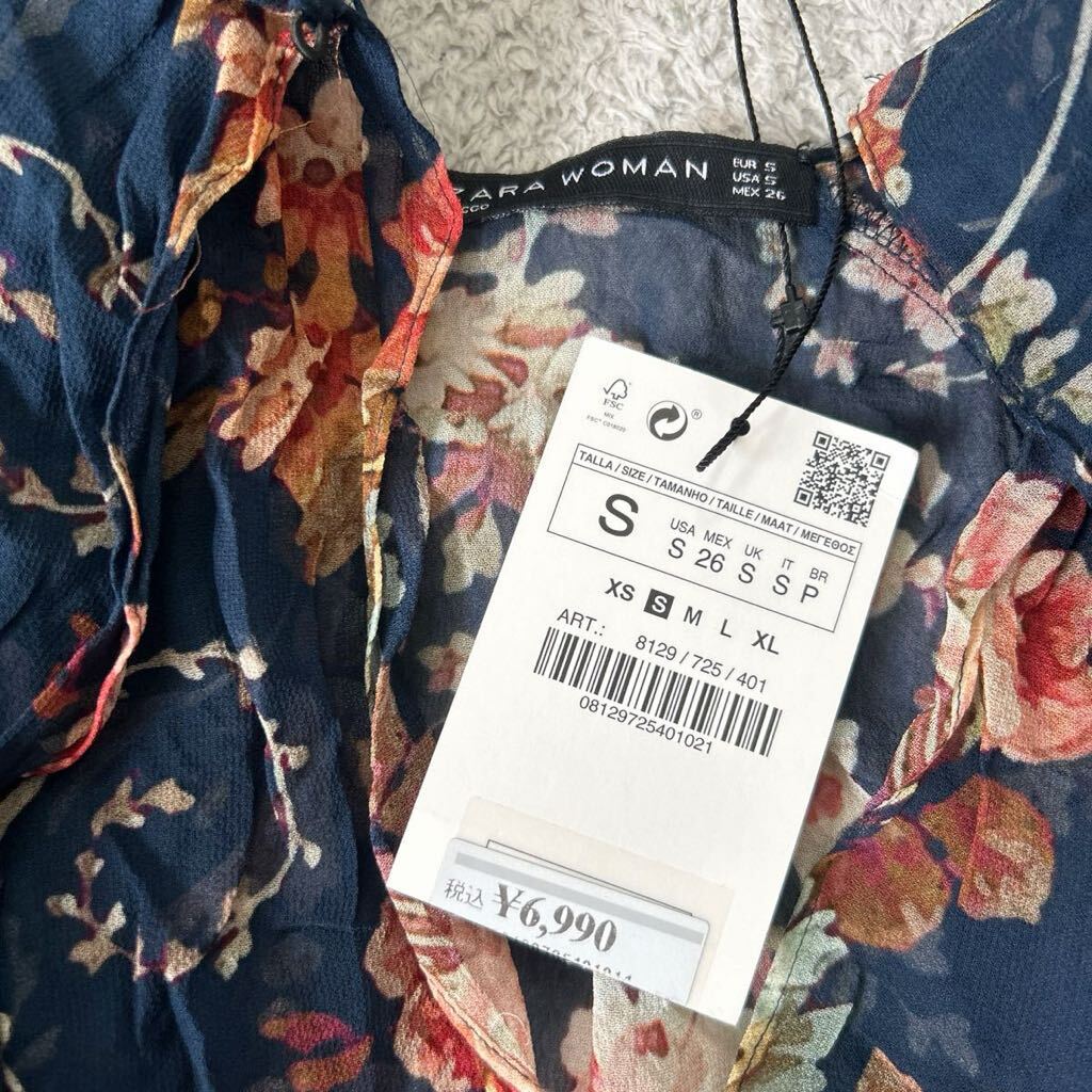 新品'ZARA WOMAN/ザラ'ウーマン'半袖'花柄チュニック'シースルー'ケープ'レイヤード風'レディース'Sサイズ'トップス'夏'ブラウス'シャツ_画像3