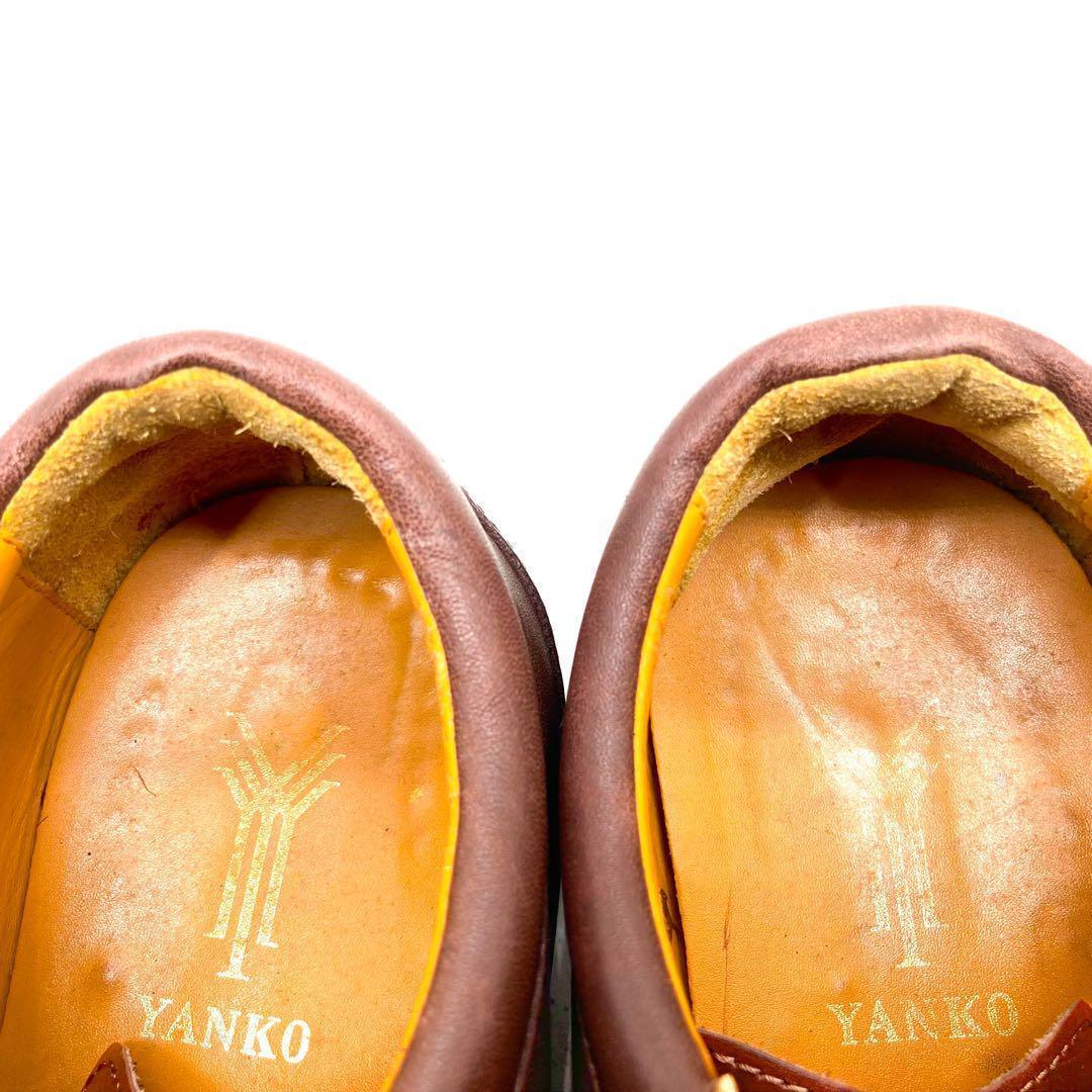 ☆即決・送料無料☆YANKO ヤンコ レザースニーカー 茶 ブラウン 24.5cm　革靴 スペイン製 スニーカー カジュアル 本革 本皮 メンズ