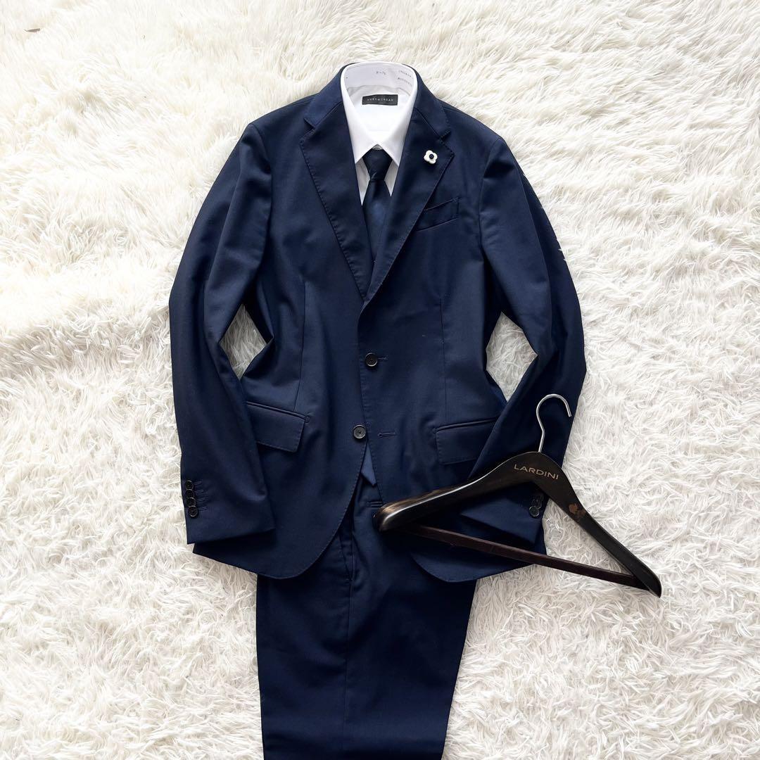 ＜美品＞ LARDINI ラルディーニ easy 新ロゴ ネイビー ウール スーツ セットアップ サイズ44 Mサイズ ビジネス 結婚式_画像2