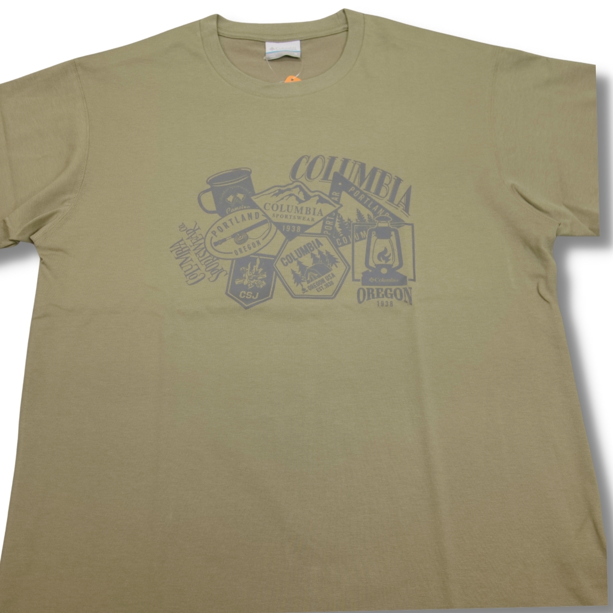 即決☆コロンビア ワッペン グラフィック GRN/Lサイズ 半袖Tシャツ 送料無料 グリーン カーキ UPF UVカット 紫外線対策