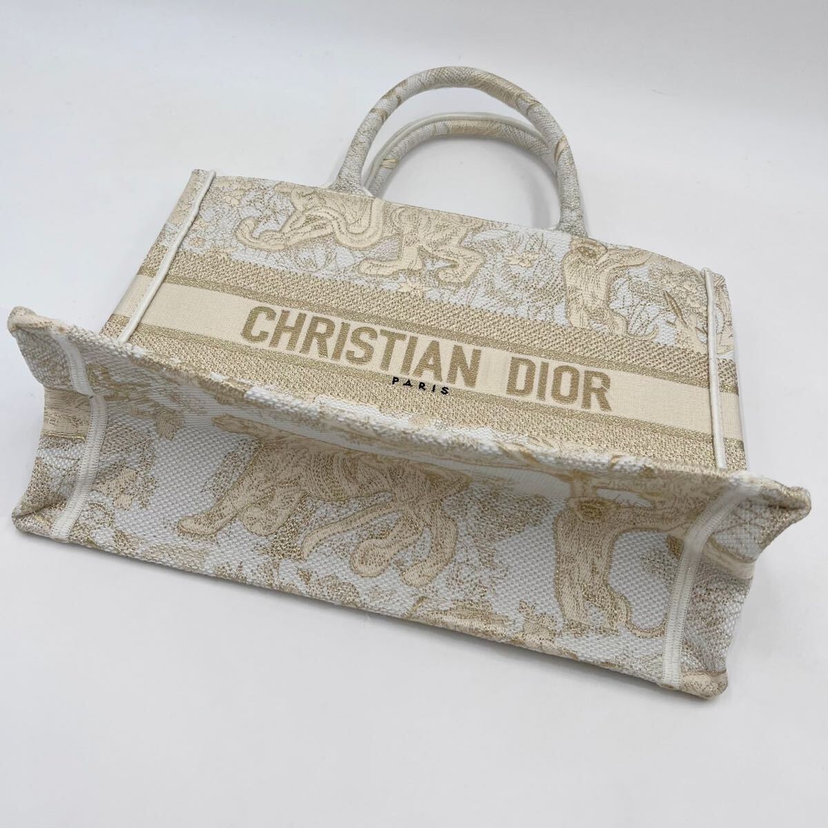 ◆付属品/極美品◆ ディオール ブックトート ミディアム レディース Christian Dior Book Tote オブリーク ロゴ ゴールド 刺繍バッグ_画像8